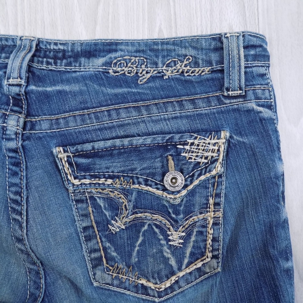 Big Star Maddie Jeans Womens 33L Blue Mid Rise Bootcut Flap Pocket EUC